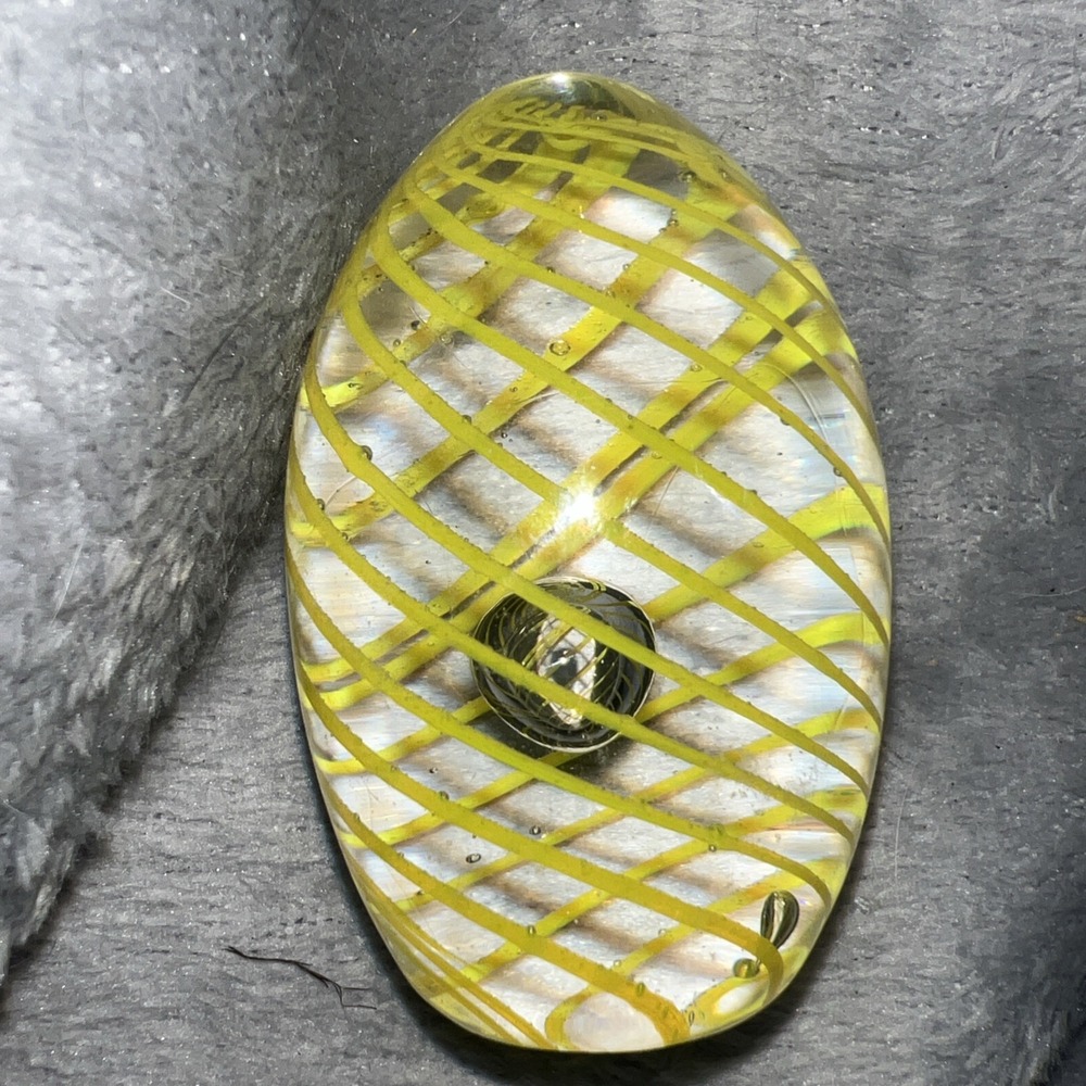 Vintage Green Art Glass Teardrop Paperweight 3" Swirl Bubble Handmade Smooth Btm